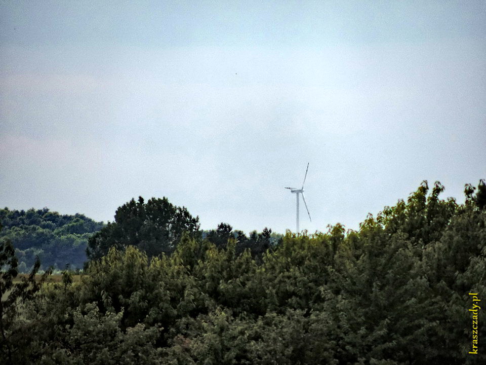 Elektrownie wiatrowe w Żółkiewce, widoczne z Kraszczadów